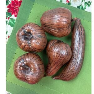 Plastic Fruit Vintage Wood Look Wood Grain Life Sized Banana Apples Pear 1970s